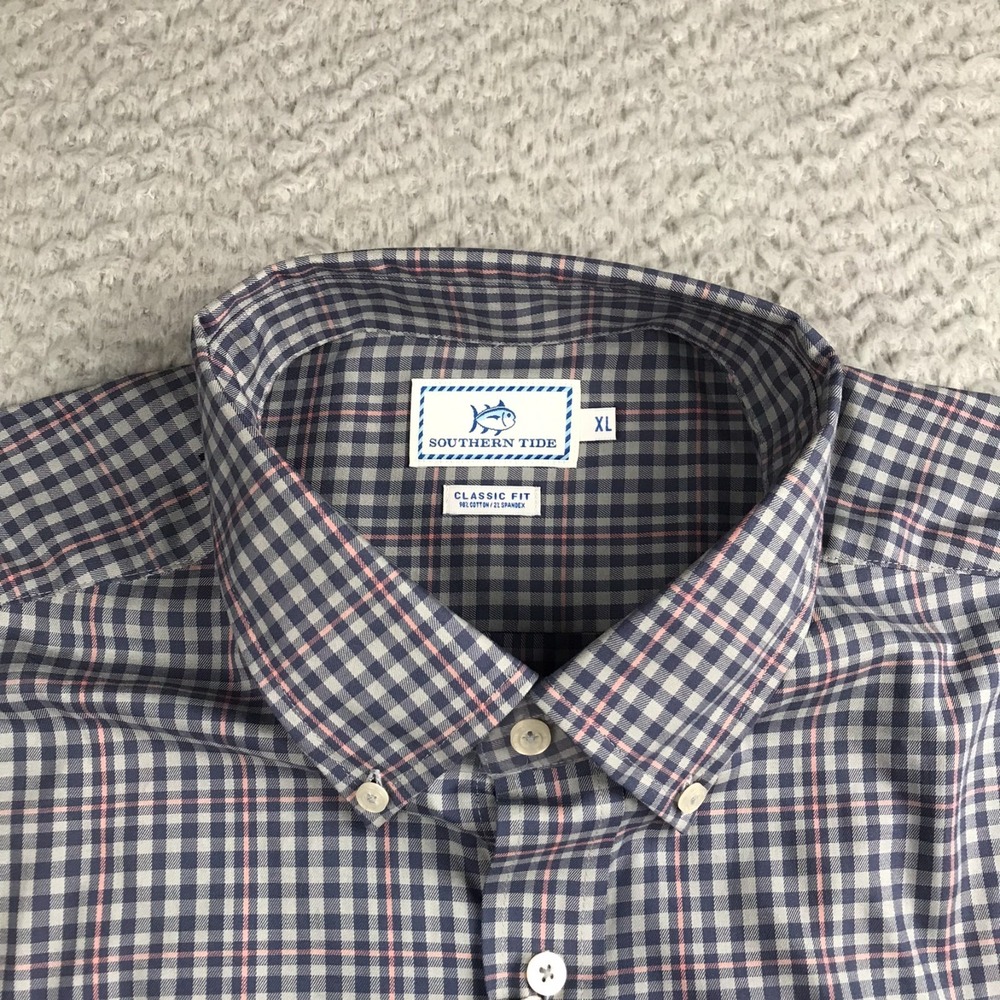 Southern Tide Stretch Sport Shirt Mens XL Classic Fit Blue Plaid Performance NEW - Picture 3 of 9